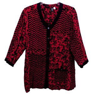 m.i.b. Making It Big 100% Rayon Women's 3X Red Black Tunic Top